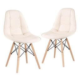Kit 2 Cadeiras Eames Eiffel Botonê - Creme - Base de Madeira Clara - 1