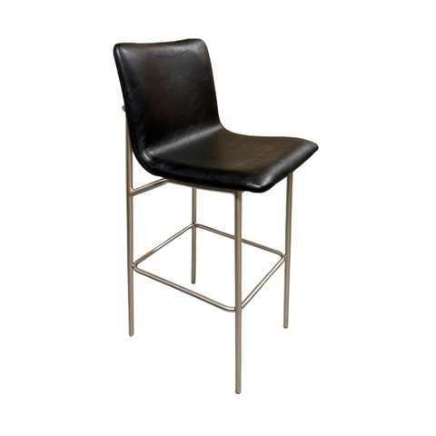 Banqueta Altura 75cm Lisa Estofada Cor Preto Pé Aço Champanhe