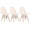 Kit 3 Cadeiras Eames Eiffel Botonê - Creme - Base de Madeira Clara - 1