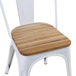 Cadeira Iron Tolix com Assento de Madeira Rústica Clara - Vintage - Branco - 3