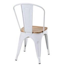 Cadeira Iron Tolix com Assento de Madeira Rústica Clara - Vintage - Branco - 2