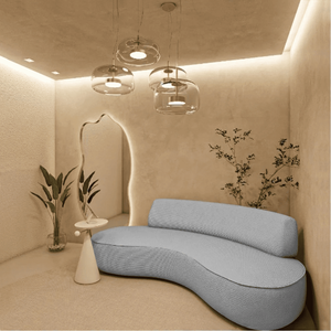 Sofá Curvo 3 Lugares Orgânico Amsterdã 200cm Bouclé Cinza- Mabe Magazine