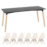 Conjunto de Mesa Retangular Eames 80 x 160cm Preto + 6 Cadeiras Estofadas Botonê Creme - 1