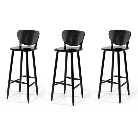 Conjunto 3 Banquetas Altas Bistrô de Madeira Lisboa:preta
