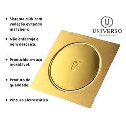 Ralo Click 10x10 Dourado Gold 10cm Banheiro Inox Quadrado - 6