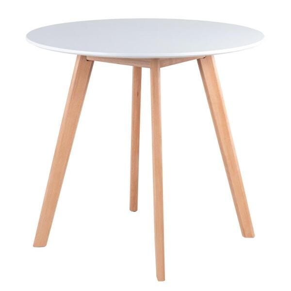 Mesa de Jantar Redonda 80cm + 4 Cadeiras Estofadas Leda - Branco - 3