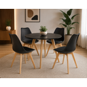 Ver imagem 1 de Mesa de Jantar Redonda 80cm + 4 Cadeiras Estofadas Leda - Preto