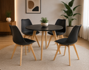 Ver imagem 1 de Mesa de Jantar Redonda 80cm + 4 Cadeiras Estofadas Leda - Preto