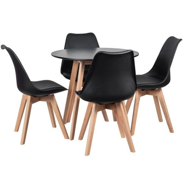 Mesa de Jantar Redonda 80cm + 4 Cadeiras Estofadas Leda - Preto - 3