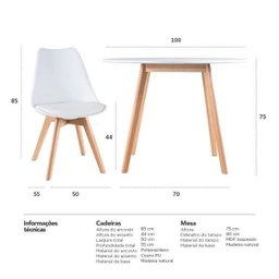 Mesa de Jantar Redonda 100cm + 4 Cadeiras Estofadas Leda - Branco - 10