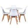 Mesa de Jantar Redonda 100cm + 4 Cadeiras Estofadas Leda - Branco - 1
