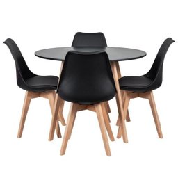 Mesa de Jantar Redonda 100cm Leda e 4 Cadeiras Estofadas Leda Preto - 1