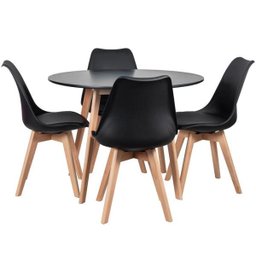Mesa de Jantar Redonda 100cm Leda e 4 Cadeiras Estofadas Leda Preto - 3
