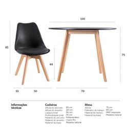Mesa de Jantar Redonda 100cm Leda e 4 Cadeiras Estofadas Leda Preto - 2