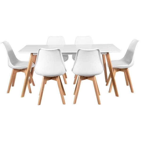 Mesa de Jantar Retangular 80 x 160cm + 6 Cadeiras Leda - Branco - 1