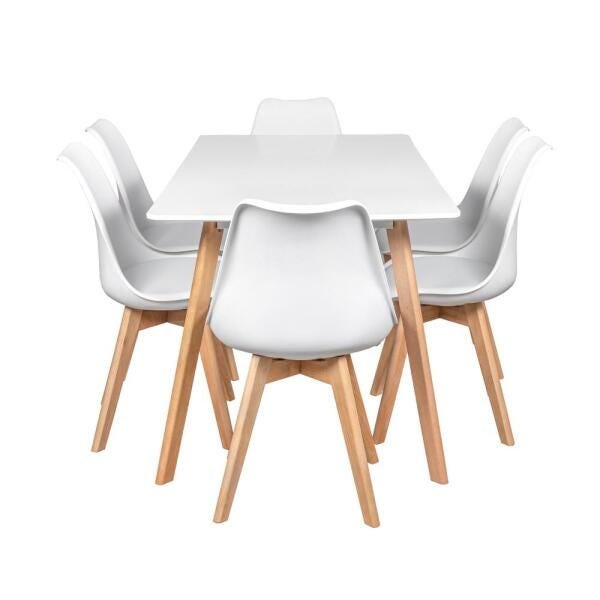 Mesa de Jantar Retangular 80 x 160cm + 6 Cadeiras Leda - Branco - 2