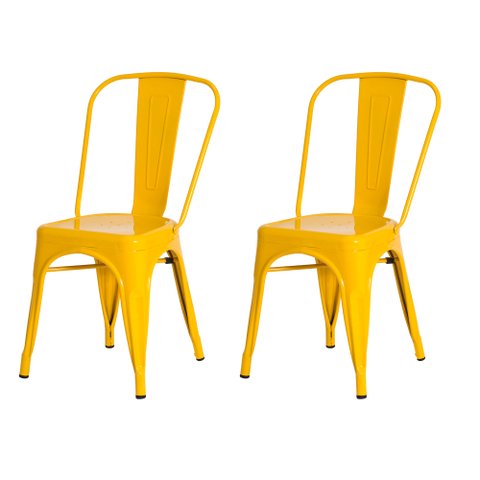 Kit 2 Cadeiras Iron Tolix - Design Industrial - Aço - Vintage - Amarelo