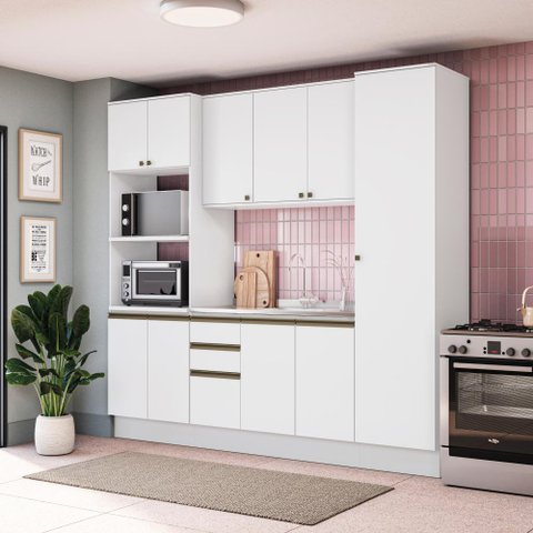 Cozinha Compacta Celeste Kappesberg 100% Mdf Branco 240cm