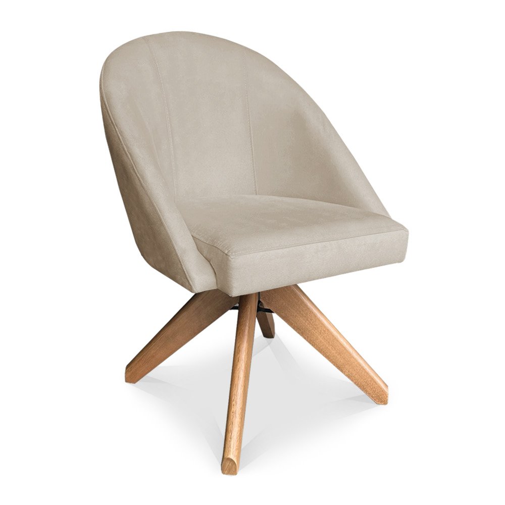 Poltrona Cadeira Giratória Bela Suede Base de Madeira - Pallazio