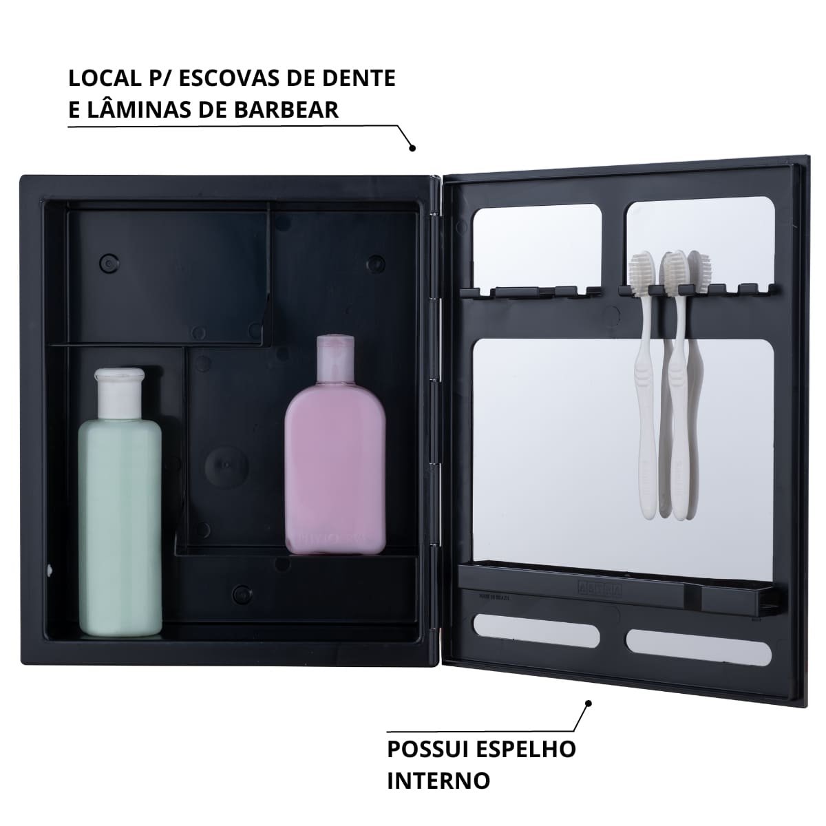 Armário Banheiro Espelheira Sobrepor e Embutir Preto | 30,1x9,4x35,3cm | 01 Porta | Astra - 3