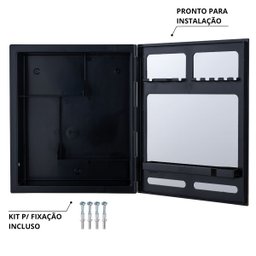 Armário Banheiro Espelheira Sobrepor e Embutir Preto | 30,1x9,4x35,3cm | 01 Porta | Astra - 4