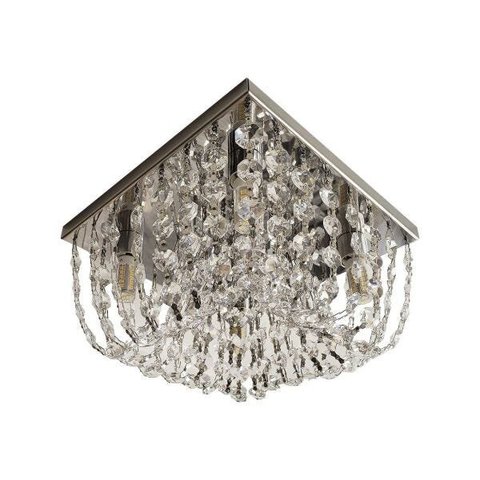 Lustre Plafon Teto Estilo Almofada Base Inox Pedras Cristais K9 20x20cm Sala Quarto