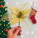 Ver imagem 1 de Flores Ramos Árvore Natal com Gliter Dourado 22cm Kit 4pçs