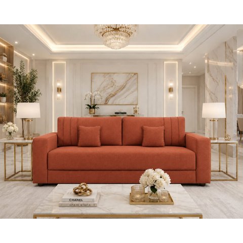Sofá Namoradeira Bouclé Luxo Requinte e Conforto Premium:Terra Cota