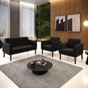 Ver imagem 6 de Sofá Namoradeira com 2 Poltronas Base de Madeira Fixa Preto Marisa Suede D03 - D'Rossi Preto