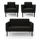 Ver imagem 1 de Sofá Namoradeira com 2 Poltronas Base de Madeira Fixa Preto Marisa Suede D03 - D'Rossi Preto