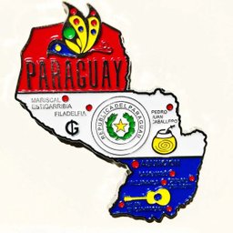 Imã Paraguai com Mapa, Bandeira, Cidades e Símbolos - Imã de Geladeira - 1