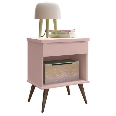 Mesa de Apoio Infantil Retrô Alice com 1 Gaveta Rosê - PR Baby