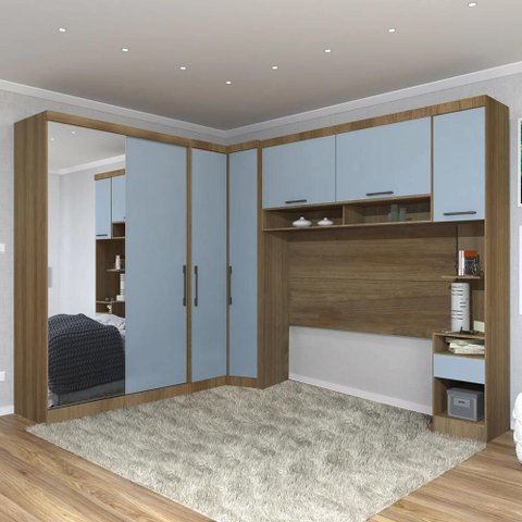 Guarda Roupa Casal Modulado Espelho Cp06 Delphi Avelã/grey L01 - Mpozenato
