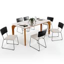 Ver imagem 1 de Mesa De Jantar Capri 160cm Off White Com 6 Cadeiras Allana B05 Couríssimo Preto Linho Cru - Lyam