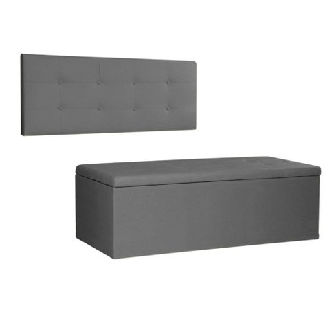 Kit Painel e Calçadeira Baú Queen 1,60m Berlim Suede Cinza - Pallazio