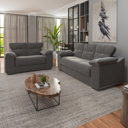 Conjunto de Sofá 2 e 3 Lugares Suede Cinza Londres Mamflex - 1