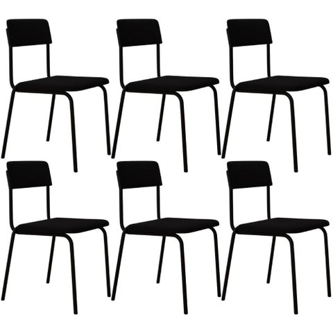 Kit 06 Cadeiras Estofada para Sala de Jantar Sense Preto C01 Linho Preto - Lyam Decor