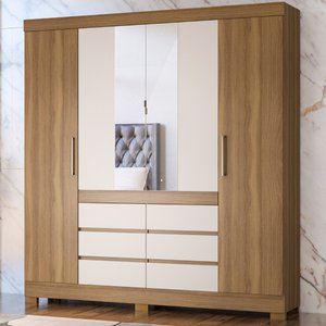 Guarda Roupa Casal 4 Portas com Espelho e 6 Gavetas Cádis - Amêndola Touch/off White