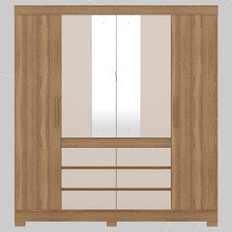 Guarda Roupa Casal 4 Portas com Espelho e 6 Gavetas Cádis - Amêndola Touch/off White - 9