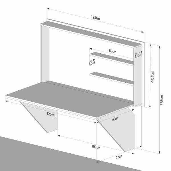 Conjunto Escrivaninha Retrátil Branca + Cadeira Confort Base Giratória - Preta - 5