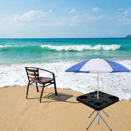 Mesa Praia Dobrável Petisqueira e Suporte Guarda Sol Chão Cor:preto - 2
