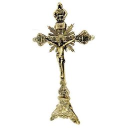Crucifixo Em Bronze Para Mesas Altares Todo Trabalhado Igrejas Capelas Bispos Fé Esperança Jesus - 1