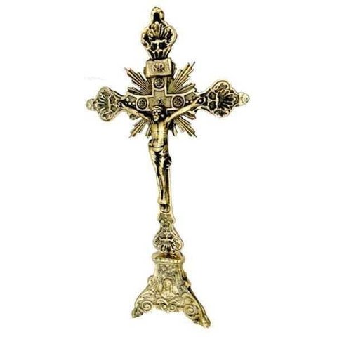 Crucifixo Em Bronze Para Mesas Altares Todo Trabalhado Igrejas Capelas Bispos Fé Esperança Jesus