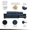 Ver imagem 3 de Sofá Sala de Cinema Elétrico Maldivas Reclinável Retrátil 4 Lugares 281cm Couro Azul Marinho Brilho