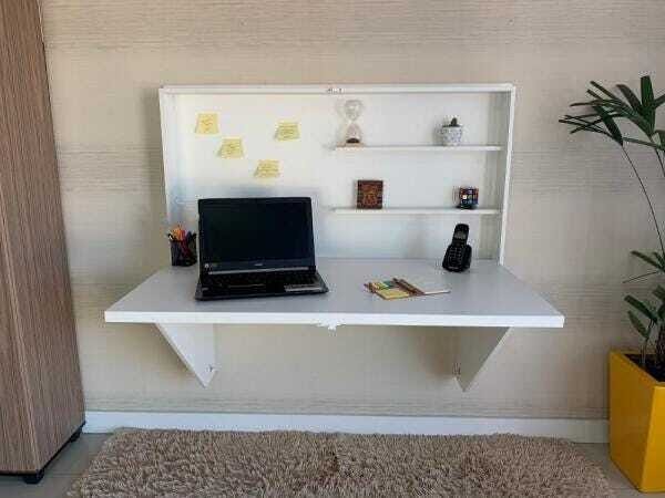 Conjunto Escrivaninha Retrátil Branca + Cadeira Secretária Office Base Giratória - Preta - 3