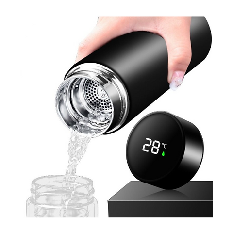 Garrafa Térmica Portátil 500ml Termômetro Aço Inox Tampa Touch Led Cor: Preto