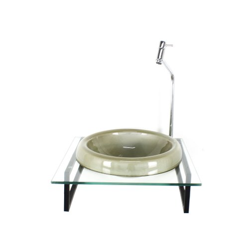 GABINETE COM CUBA DE VIDRO CHAPEU 10MM CHAMPANHE COM TAMPO 40CM INCOLOR