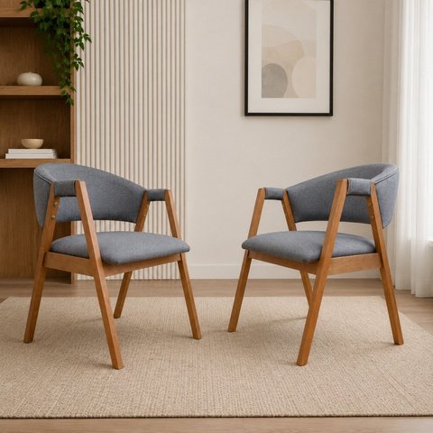 Kit 2 Poltronas Lithi Revestida em Linho Cinza-Escuro Design Versátil e Sofisticado