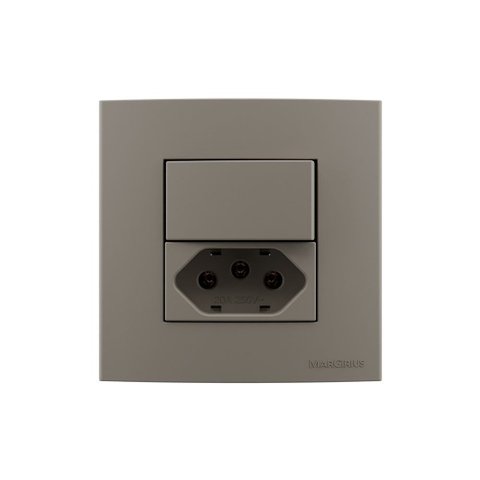 Placa para Móveis 80x80 com Interruptor Simples 10a e Tomada 2p+t 20a Margirius Sleek Colors Argila