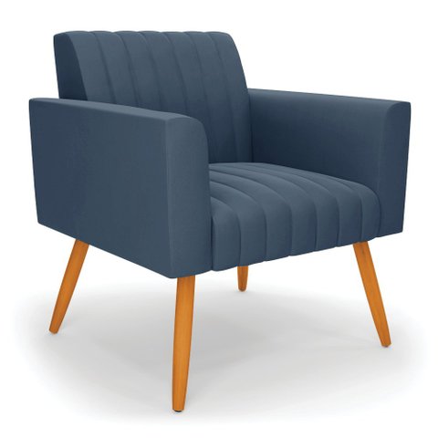 Poltrona Viena Gomada Suede Pés Palito Castanho - D’Rossi Azul Marinho